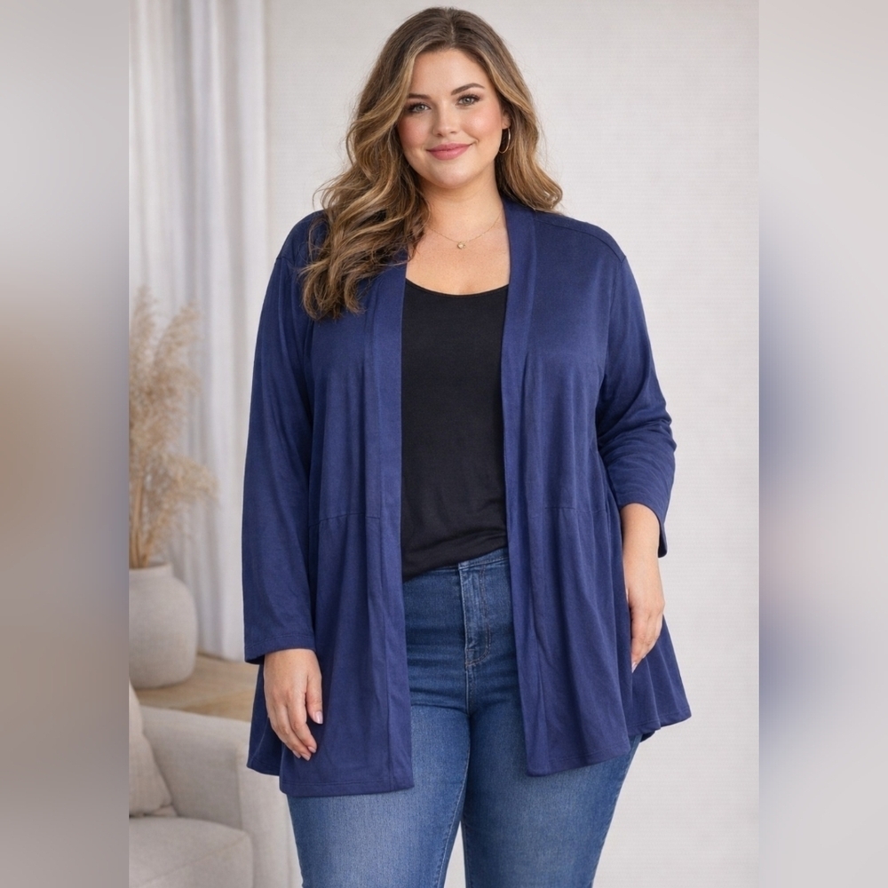 Muk Luks Blue Soft Jersey Lightweight Cardigan Sweater Loungewear P2X Petite 2X